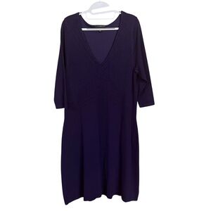Lane Bryant Purple 3/4 Sleeve V-Neck Textured Knit Midi Sweater Dress Size 14/16